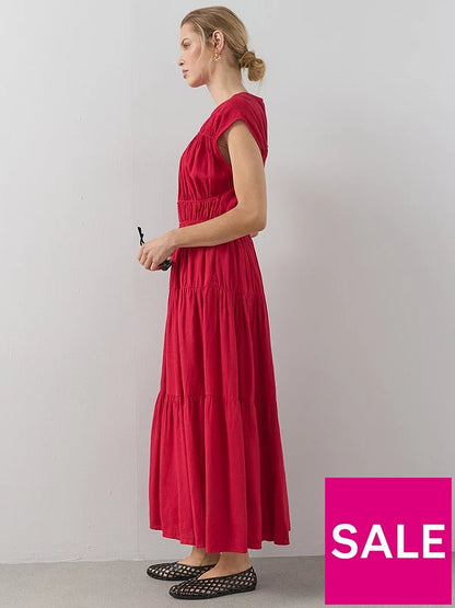 Gathered Detail Cinched Midaxi Dress