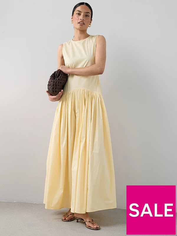 Shirred Panel Racer Volume Hem Midaxi Dress