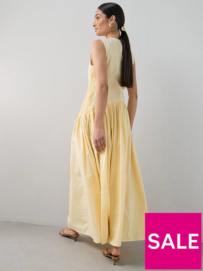 Shirred Panel Racer Volume Hem Midaxi Dress