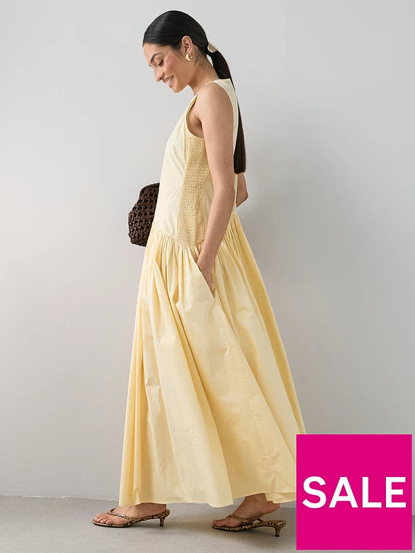 Shirred Panel Racer Volume Hem Midaxi Dress