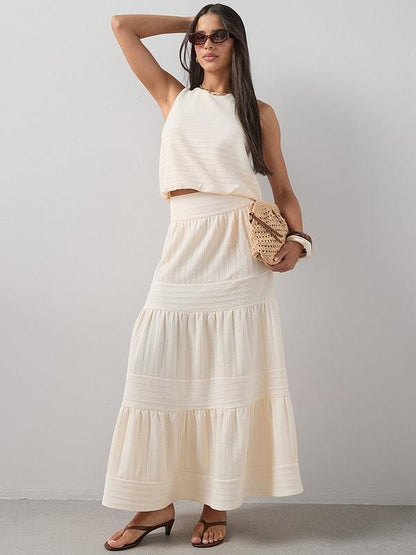 Textured Tiered Co-ord Maxi Skirt Cream