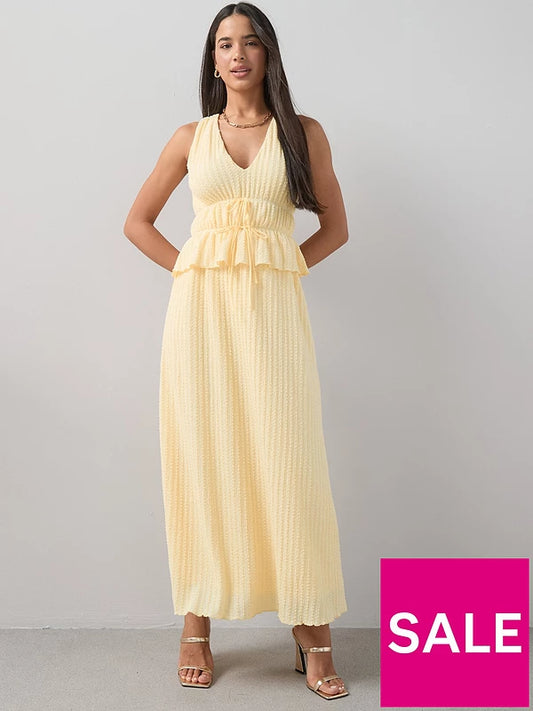 Textured V-Neck Sleeveless Dress Yellow