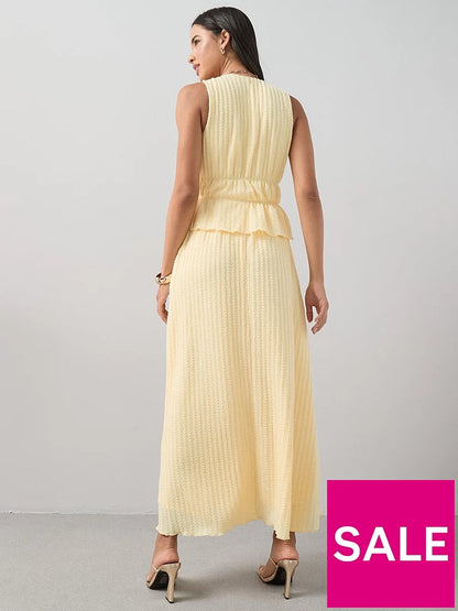 Textured V-Neck Sleeveless Dress Yellow