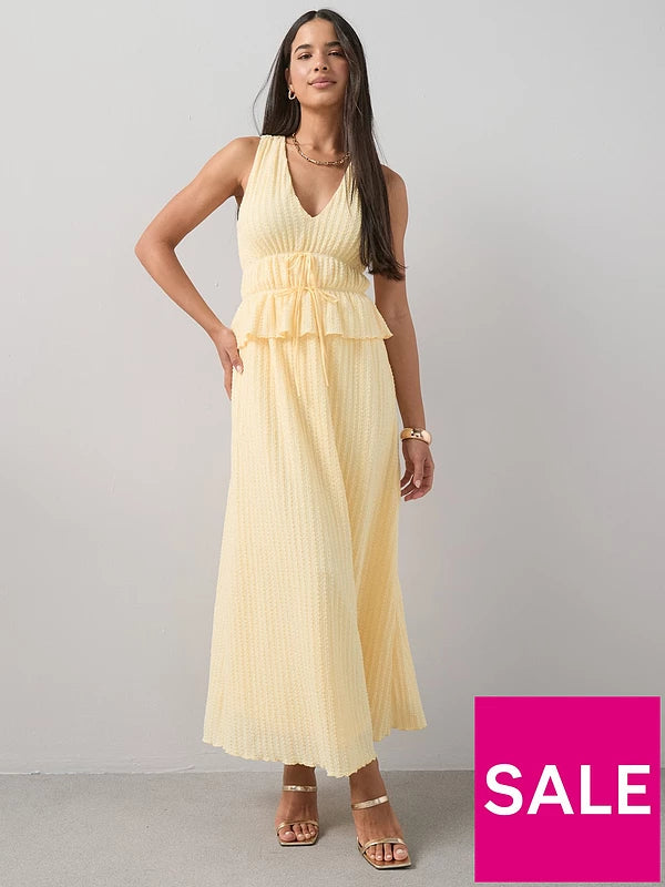 Textured V-Neck Sleeveless Dress Yellow