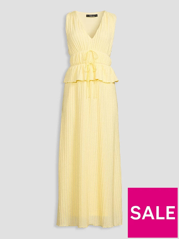 Textured V-Neck Sleeveless Dress Yellow