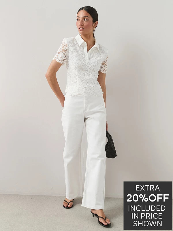 The Very Collection Lace Cropped Shirt - White