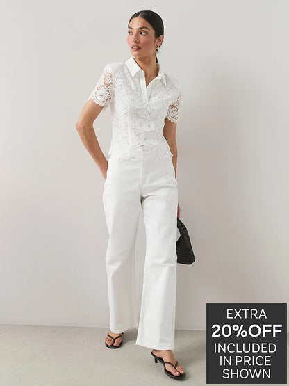 The Very Collection Lace Cropped Shirt - White