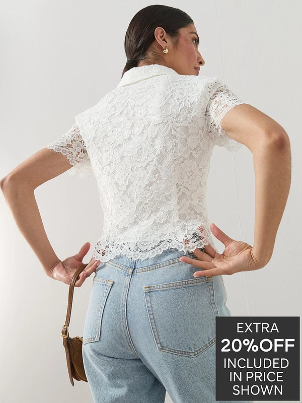 The Very Collection Lace Cropped Shirt - White