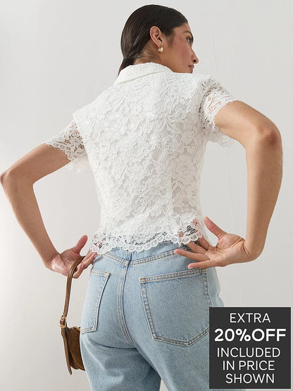 The Very Collection Lace Cropped Shirt - White