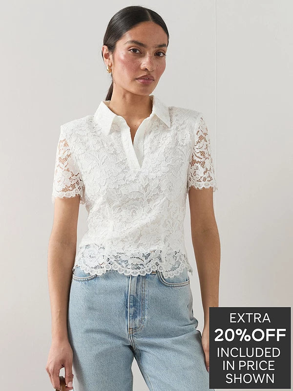 The Very Collection Lace Cropped Shirt - White
