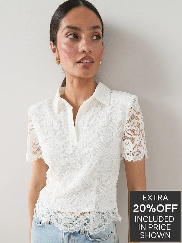 The Very Collection Lace Cropped Shirt - White