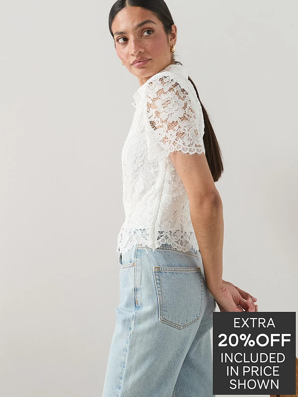 The Very Collection Lace Cropped Shirt - White