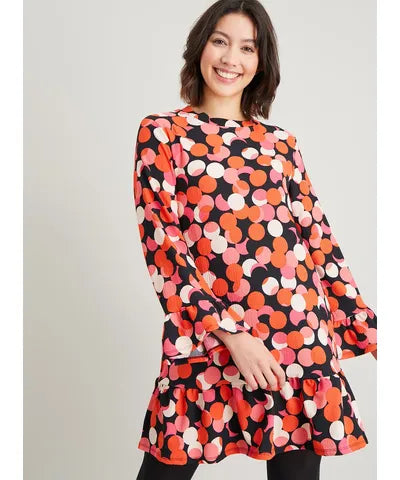 Red Circle Print Mini Dress