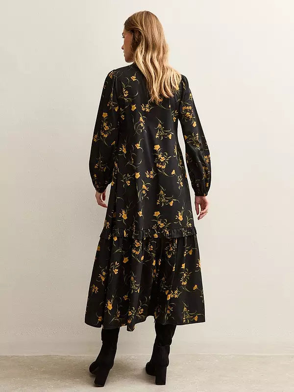 Botanical Crepe Smock Midi Dress