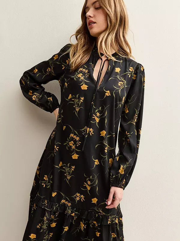 Botanical Crepe Smock Midi Dress