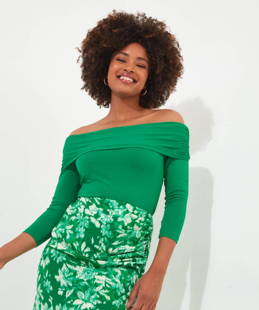 Green Bardot Jersey Top