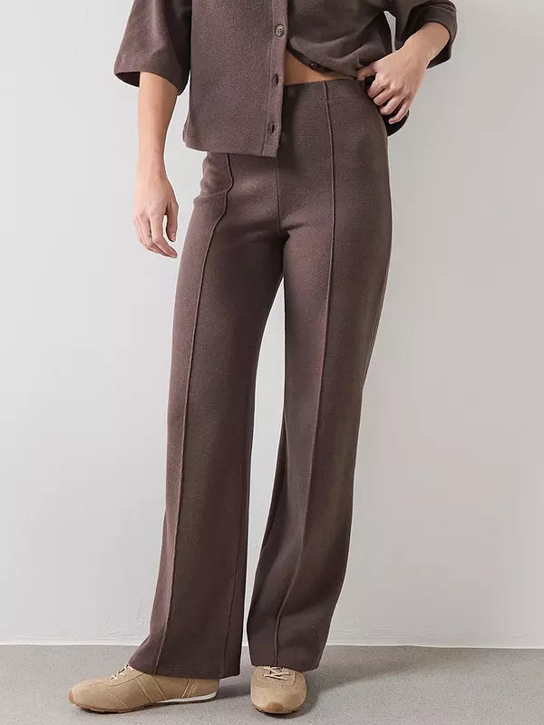 Seam Front Wide Leg Trousers Brown