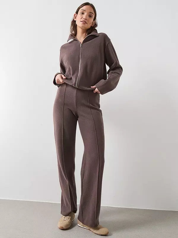 Seam Front Wide Leg Trousers Brown