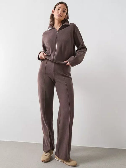 Seam Front Wide Leg Trousers Brown