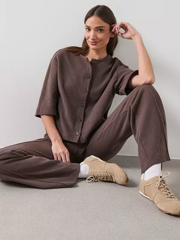 Seam Front Wide Leg Trousers Brown