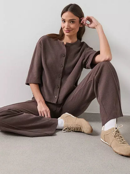 Seam Front Wide Leg Trousers Brown