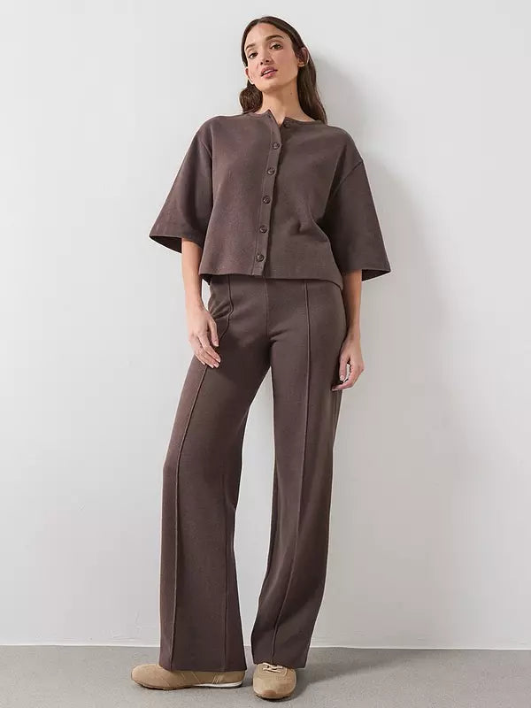 Seam Front Wide Leg Trousers Brown