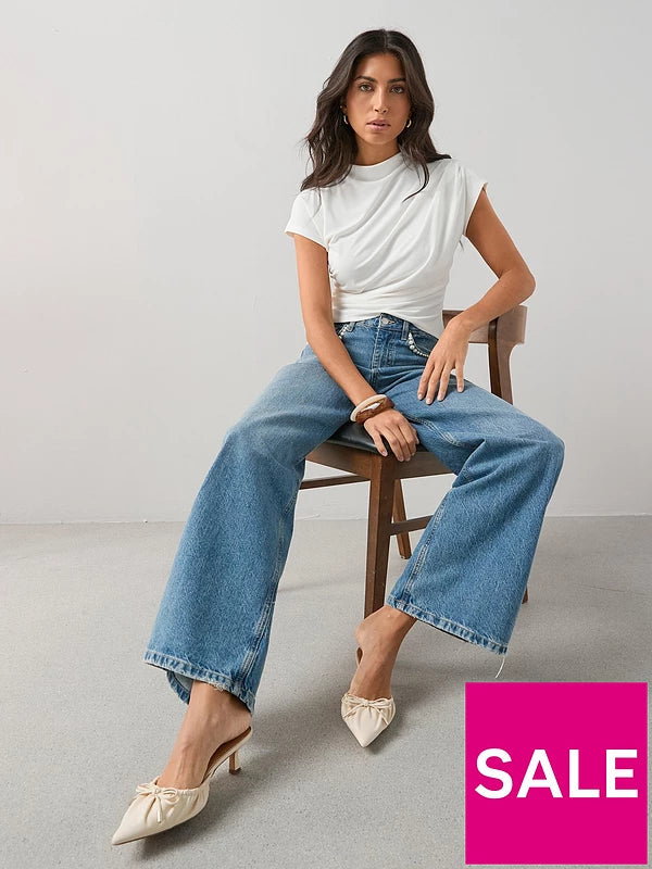Draped Grown On Sleeve Top Cream