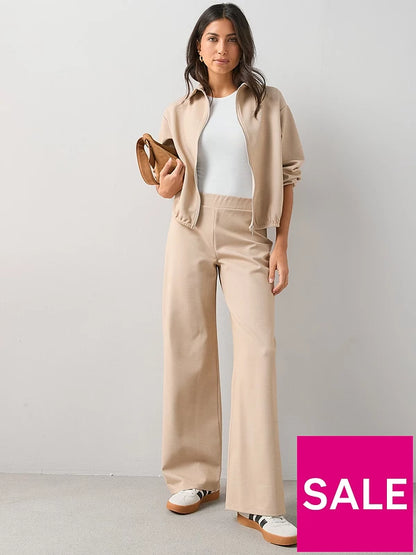 Pique Collar Detail Pleat Sleeve Jacket Stone