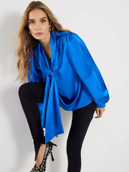 Pussybow Blouse-Blue