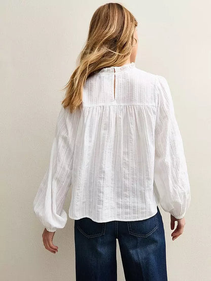 Embroidered long Sleeve Blouse White