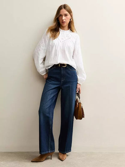 Embroidered long Sleeve Blouse White