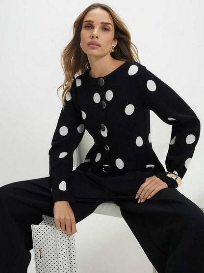 Structured Polka Button Cardigan Black