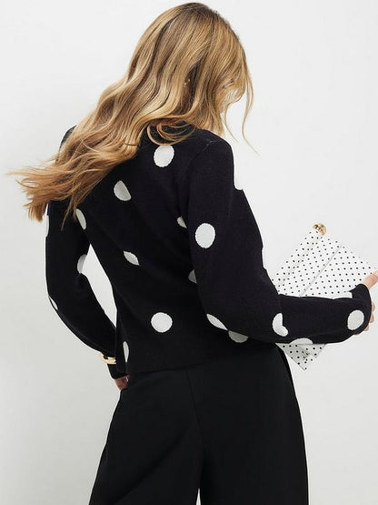 Structured Polka Button Cardigan Black