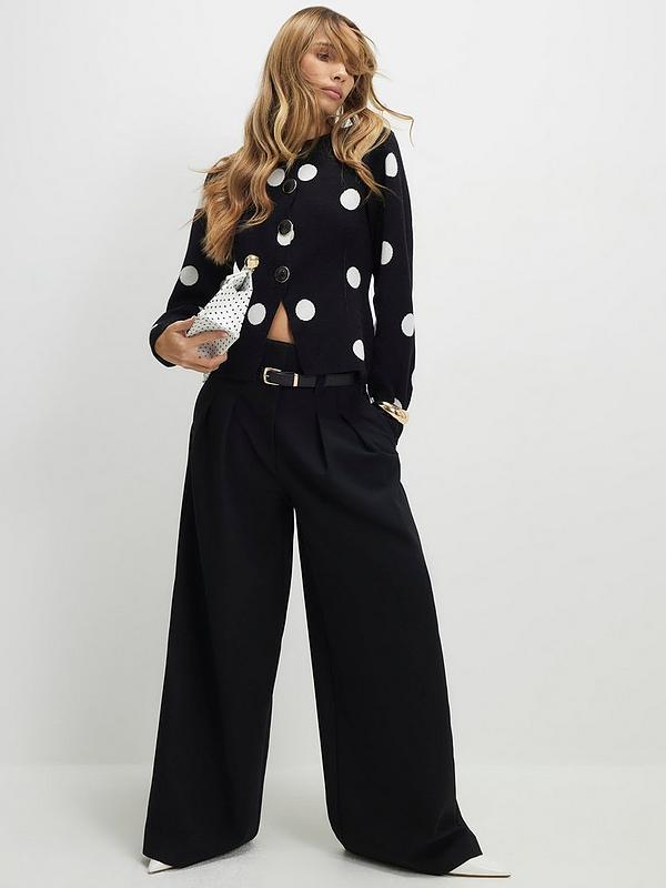 Structured Polka Button Cardigan Black