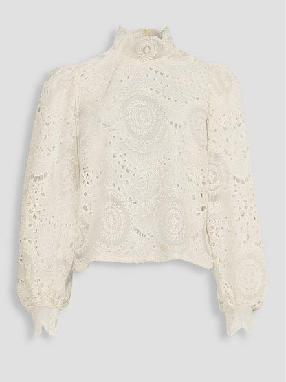 Lace High Neck Blouse- Cream