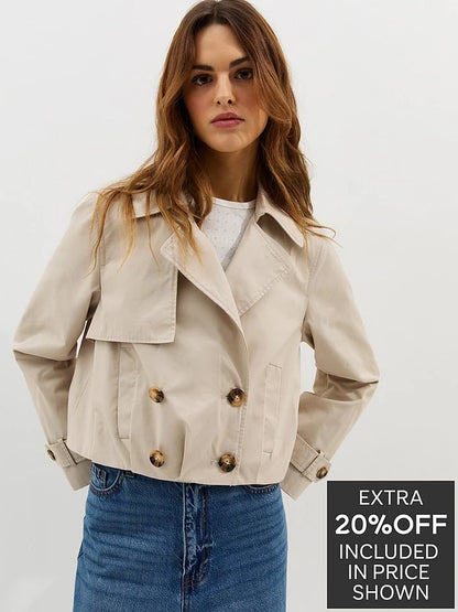 Cropped Trench Mac Jacket Stone