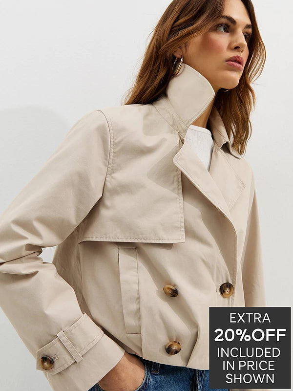 Cropped Trench Mac Jacket Stone