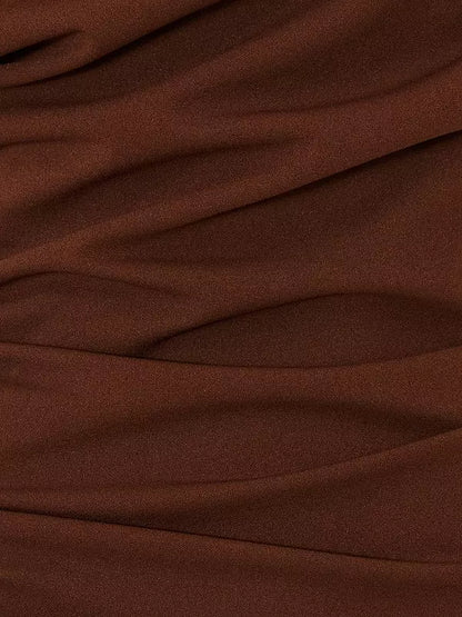 Brown Ruched Off Shoulder Midi Dress