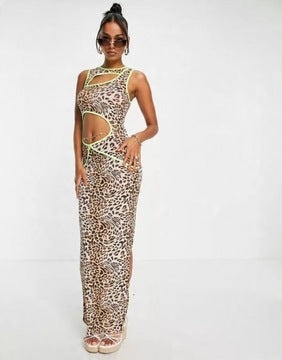 Pattered Maxi Dress With Cut Outs