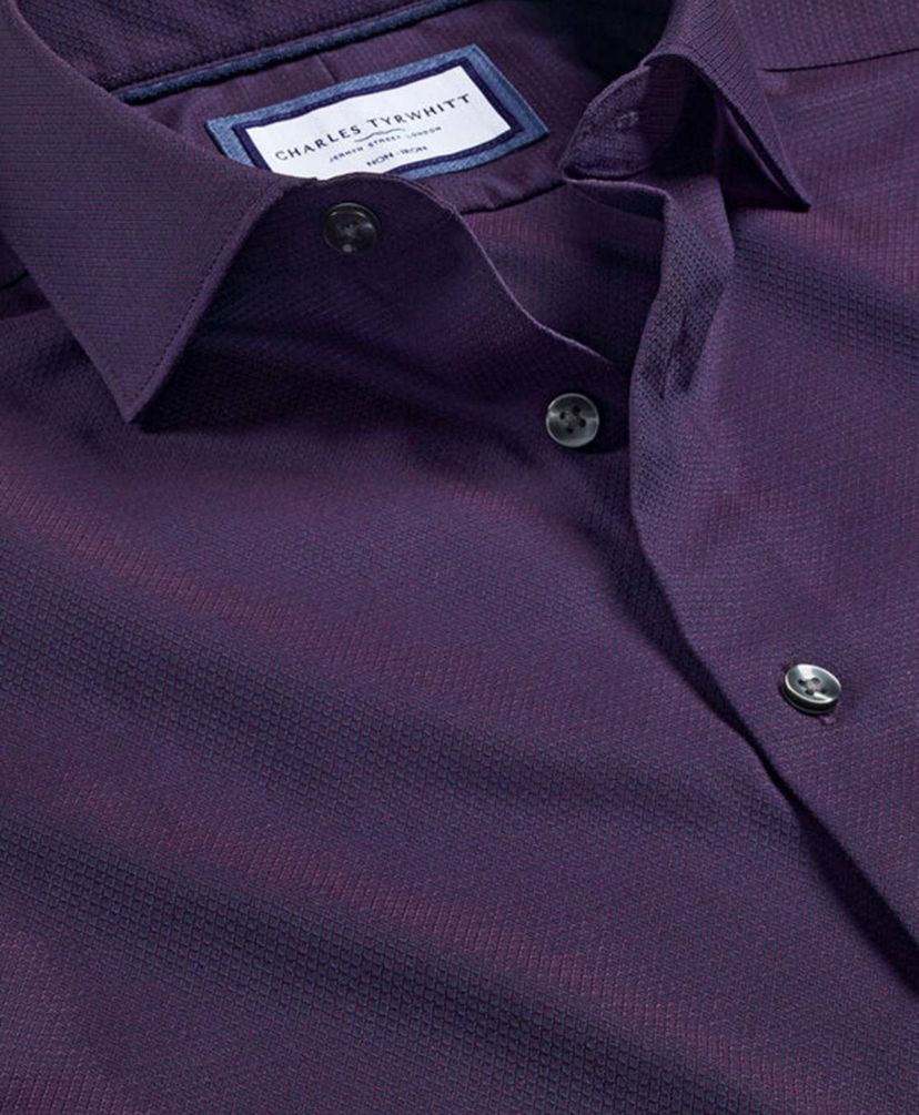 Non-Iron Stretch Texture Extra Slim Fit Shirt - Purple