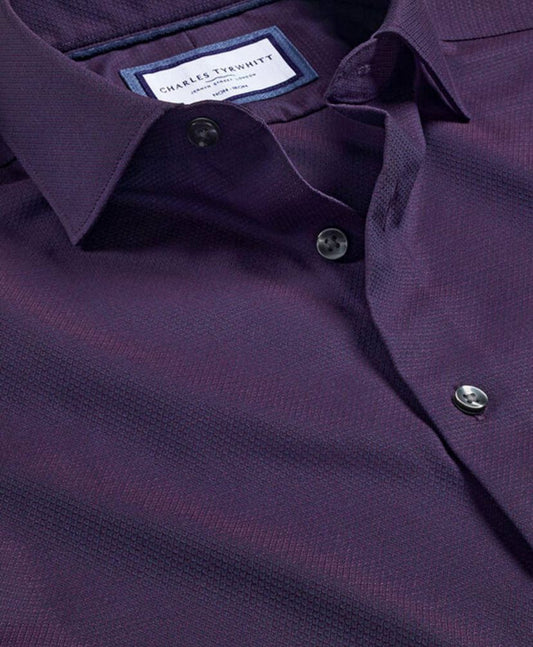 Non-Iron Stretch Texture Extra Slim Fit Shirt - Purple