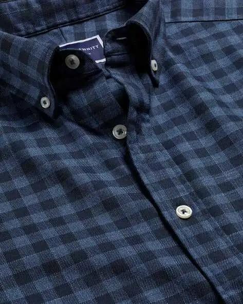 Gingham Checked Non-iron Twill Slim Fit Shirt - Indigo Blue