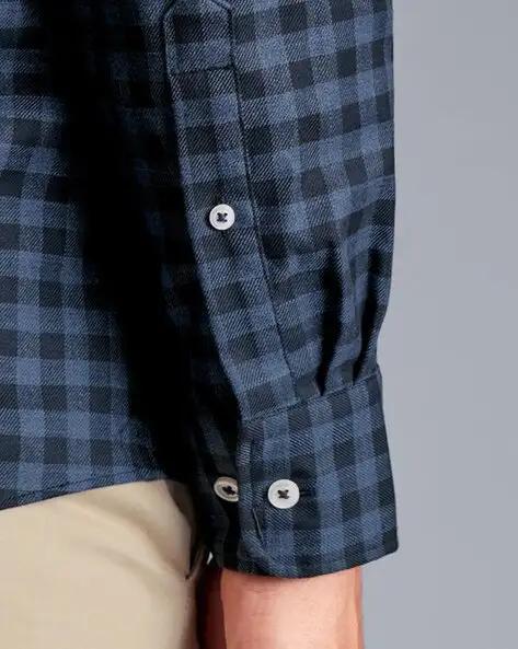 Gingham Checked Non-iron Twill Slim Fit Shirt - Indigo Blue