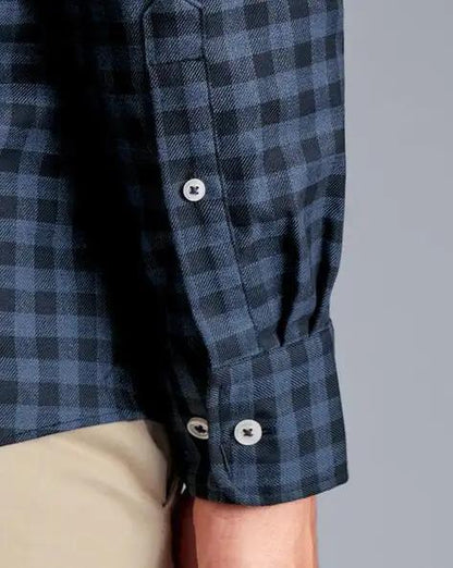 Gingham Checked Non-iron Twill Slim Fit Shirt - Indigo Blue