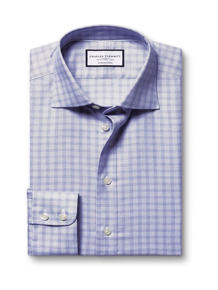 Egyptian Cotton Check Extra Slim Fit Shirt - Blue