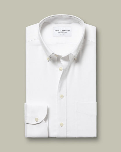 Button Down Non-Iron Stretch Oxford Slim Fit Shirt - White