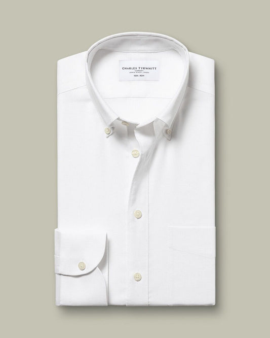 Button Down Non-Iron Stretch Oxford Slim Fit Shirt - White