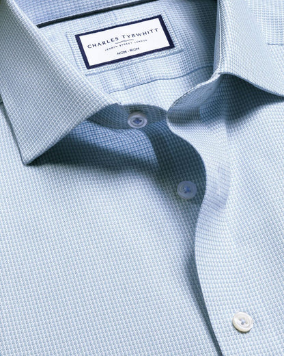 Double Cuff Non-Iron Stretch Burlington Weave extra Slim Fit Shirt - Sky Blue