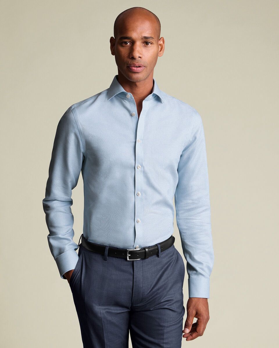 Double Cuff Non-Iron Stretch Burlington Weave extra Slim Fit Shirt - Sky Blue