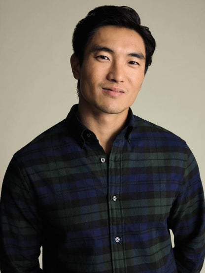 Brushed Flannel Check Classic Fit Shirt - Royal Blue & Green